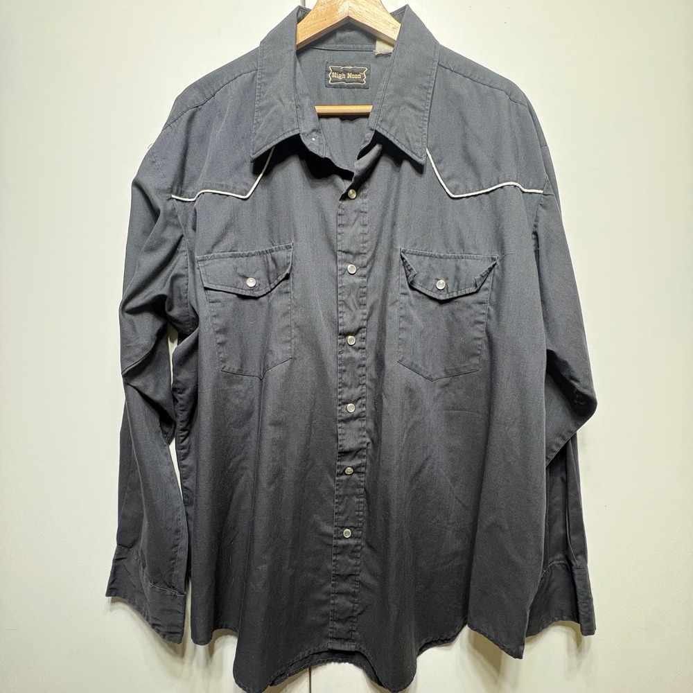 High Noon Western Pearl Snap Shirt Mens Black White Piping Long Sleeve‎ Cowboy